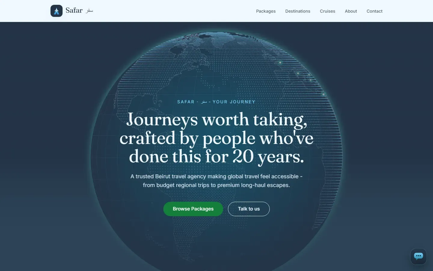 Screenshot of the Safar Travel website